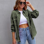 Four Flaire Women's Varsity Jacket – Fashion Ripped Shirt Jacket Casual Autumn Spring Tops