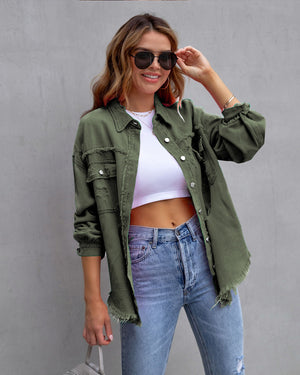 Four Flaire Women's Varsity Jacket – Fashion Ripped Shirt Jacket Casual Autumn Spring Tops