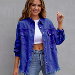 Four Flaire Women's Varsity Jacket – Fashion Ripped Shirt Jacket Casual Autumn Spring Tops