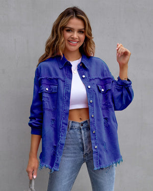 Four Flaire Women's Varsity Jacket – Fashion Ripped Shirt Jacket Casual Autumn Spring Tops