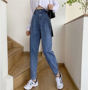 Light Blue Jeans Women’s High Waist Harem Pants Casual Loose Fit | Four Flaire