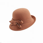Four Flaire Women's Wool Hats – Elegant Retro Bowler Hat with Curling Bow