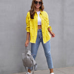 Four Flaire Women's Varsity Jacket – Fashion Ripped Shirt Jacket Casual Autumn Spring Tops