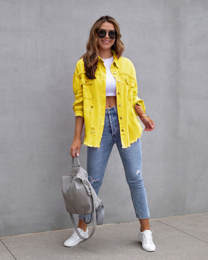Four Flaire Women's Varsity Jacket – Fashion Ripped Shirt Jacket Casual Autumn Spring Tops