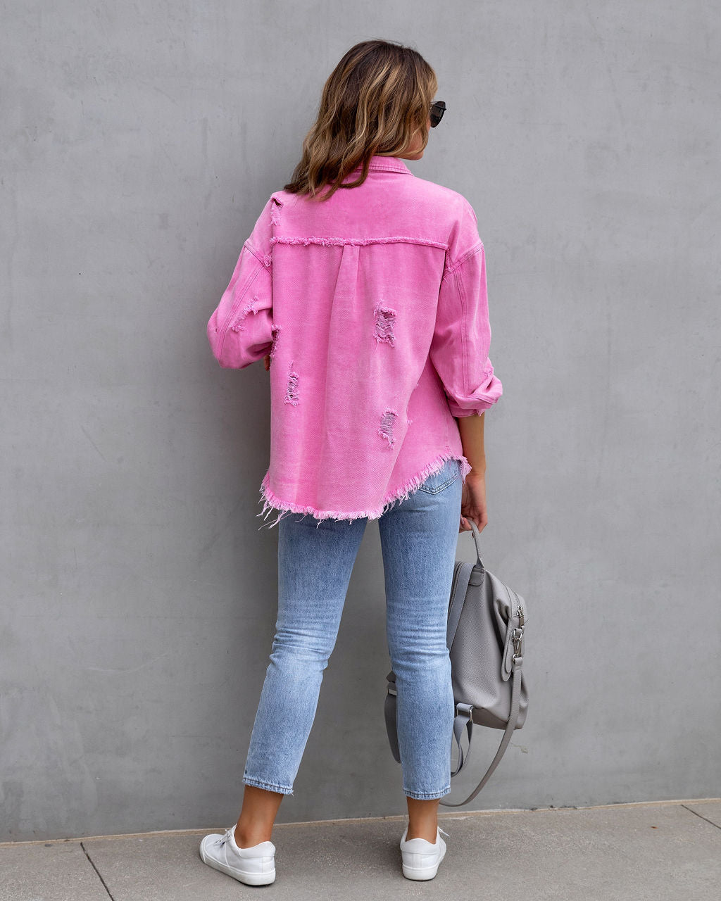 Four Flaire Women's Varsity Jacket – Fashion Ripped Shirt Jacket Casual Autumn Spring Tops