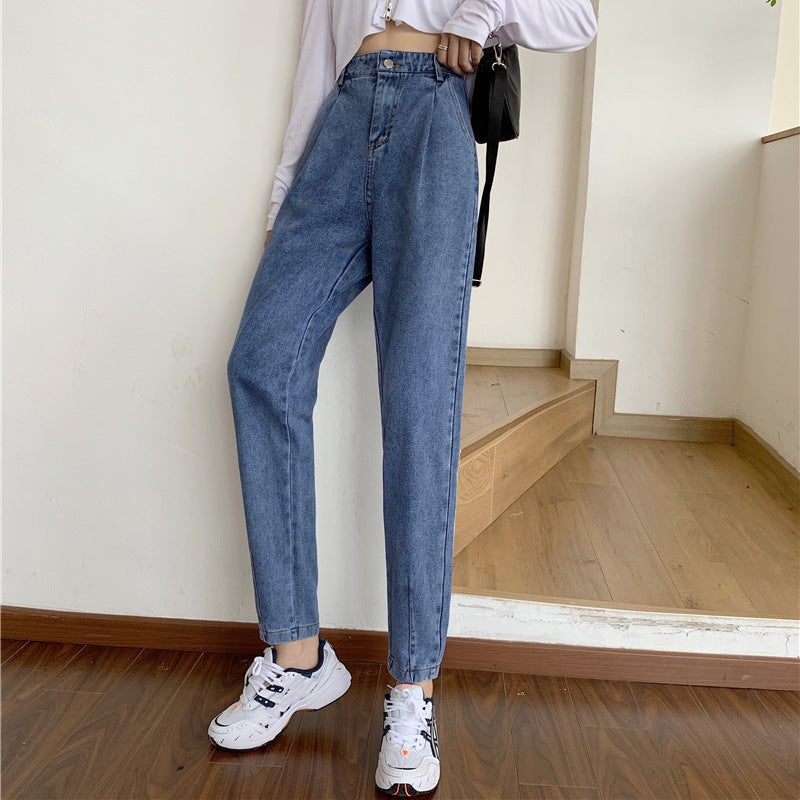 Light Blue Jeans Women’s High Waist Harem Pants Casual Loose Fit | Four Flaire