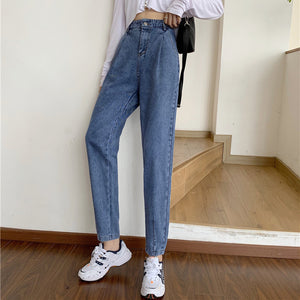 Light Blue Jeans Women’s High Waist Harem Pants Casual Loose Fit | Four Flaire