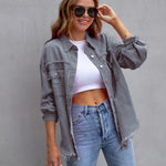 Four Flaire Women's Varsity Jacket – Fashion Ripped Shirt Jacket Casual Autumn Spring Tops