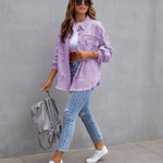Four Flaire Women's Varsity Jacket – Fashion Ripped Shirt Jacket Casual Autumn Spring Tops