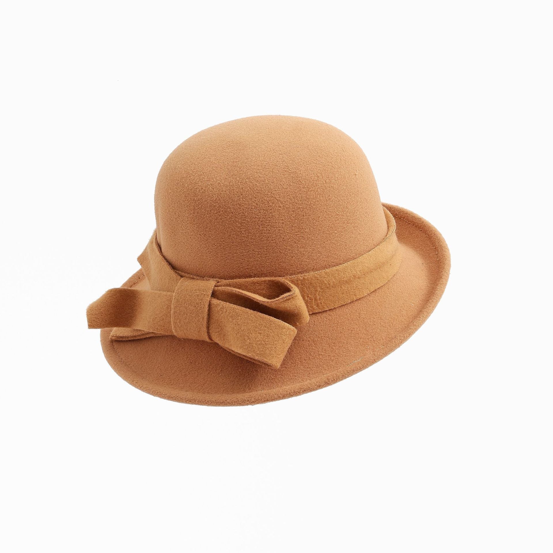 Four Flaire Women's Wool Hats – Elegant Retro Bowler Hat with Curling Bow