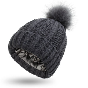 Four Flaire Ladies Golf Beanie – Satin Lined Winter Pom Pom Hat