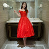 Four Flaire Red Short Dress – Elegant Shoulder-Length Evening Dress