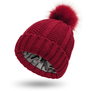 Four Flaire Ladies Golf Beanie – Satin Lined Winter Pom Pom Hat
