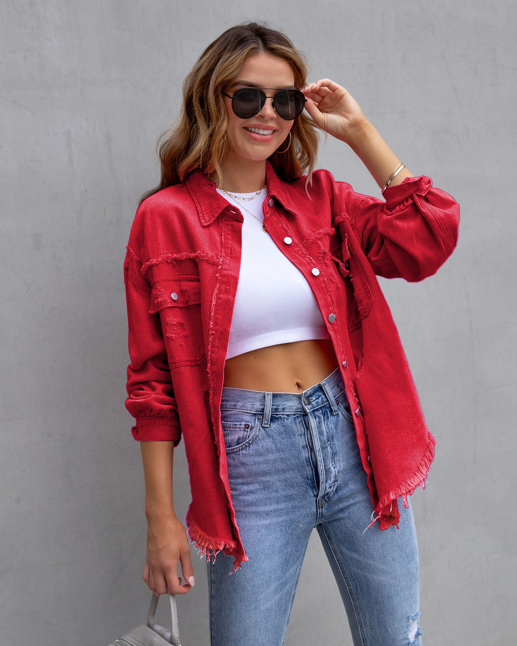 Four Flaire Women's Varsity Jacket – Fashion Ripped Shirt Jacket Casual Autumn Spring Tops