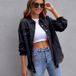 Four Flaire Women's Varsity Jacket – Fashion Ripped Shirt Jacket Casual Autumn Spring Tops