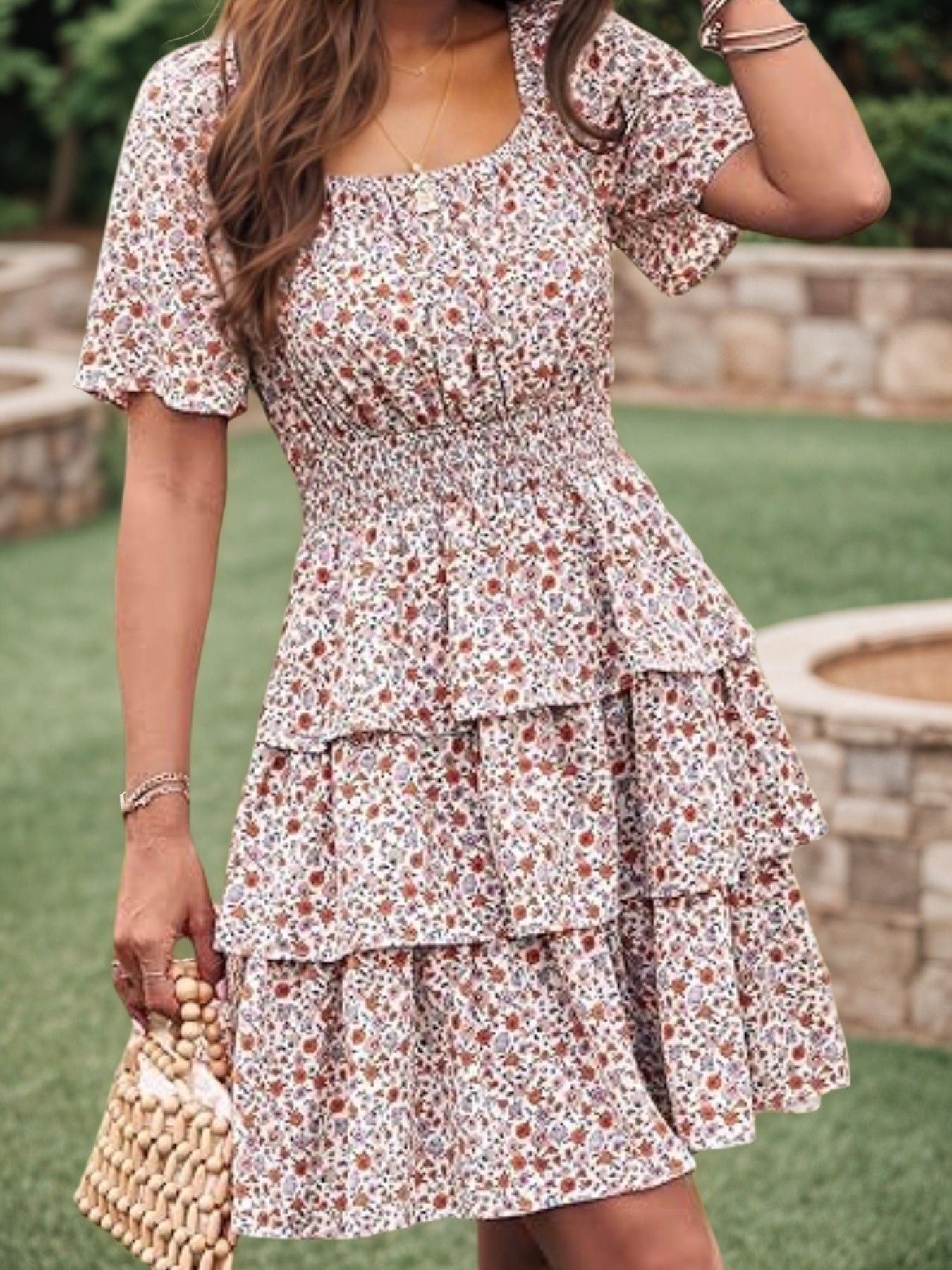 Four Flaire 2025 Women’s Summer Short Dress – Floral Bohemian Square Neck