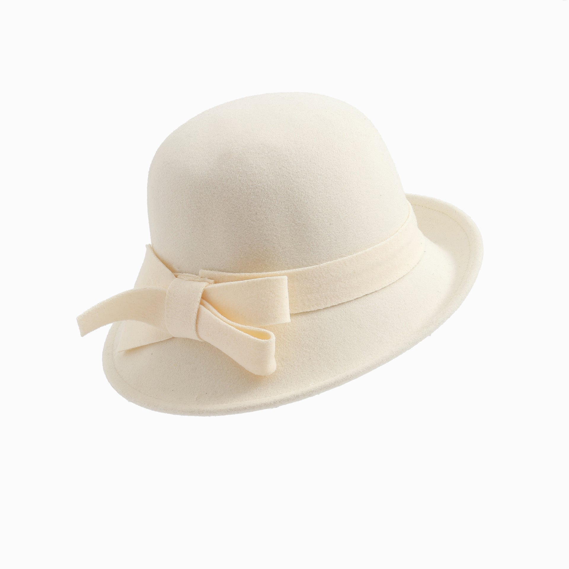 Four Flaire Women's Wool Hats – Elegant Retro Bowler Hat with Curling Bow