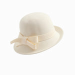 Four Flaire Women's Wool Hats – Elegant Retro Bowler Hat with Curling Bow